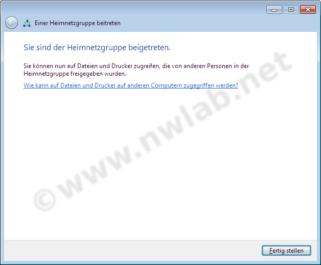 Heimnetzgruppe erfolgreich beigetreten