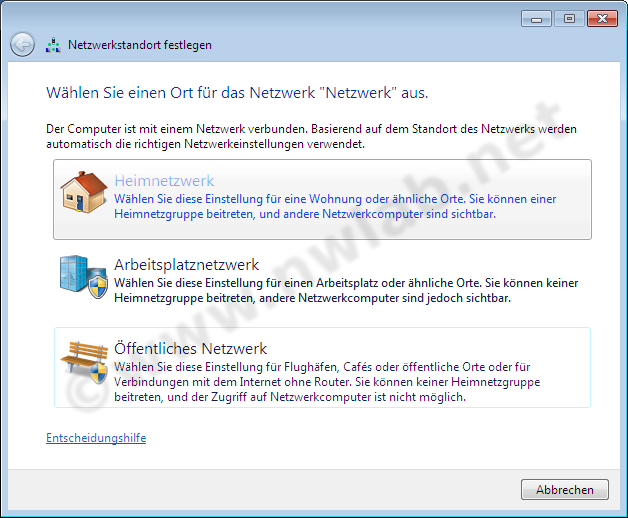 Netzwerkstandort in Windows 7 festlegen