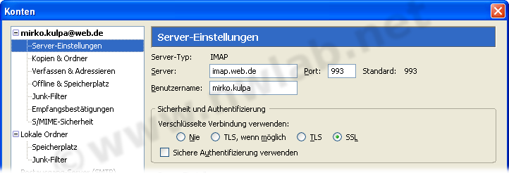 IMAP ber SSL bei Web.de