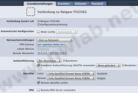 Einstellungen der VPN Verbindung