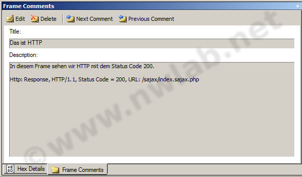 Kommentar in einem Frame