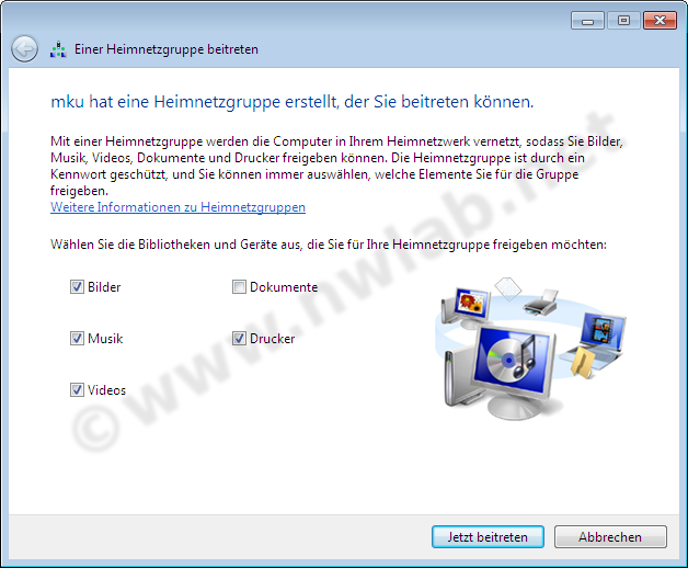 Heimnetzgruppe unter Windows 7 beitreten