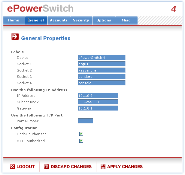 ePowerSwitch Konfiguration