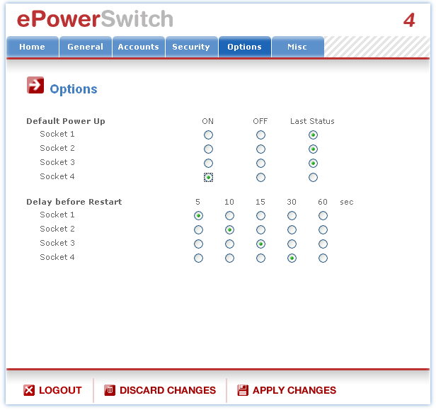 ePowerSwitch Optionen