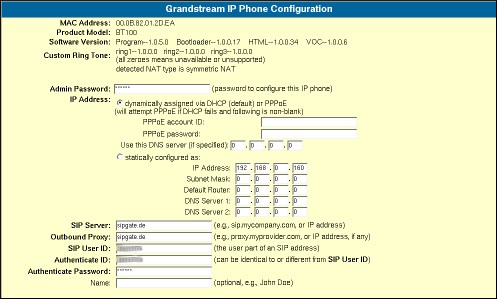 Einstellungen des IP-Telefons Grandstream BudgeTone 101