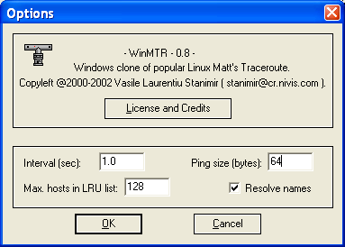 WinMTR Options