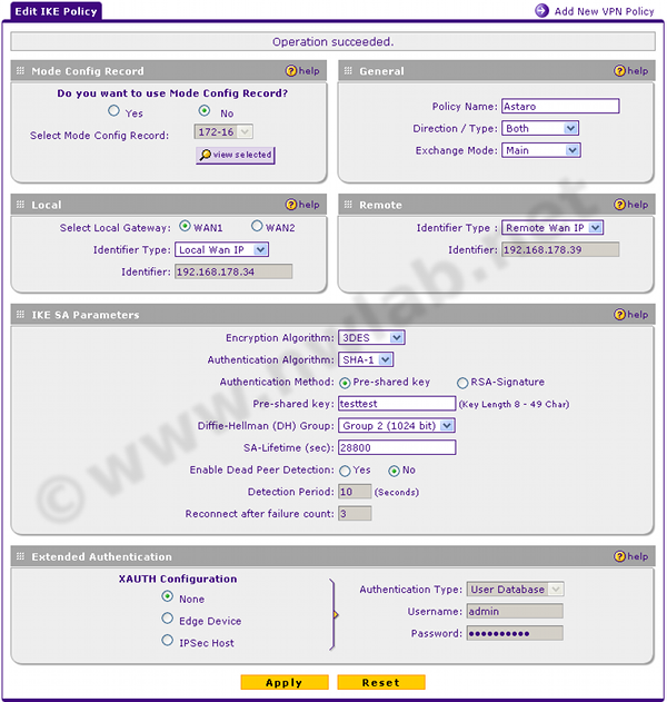 Netgear IKE Policy