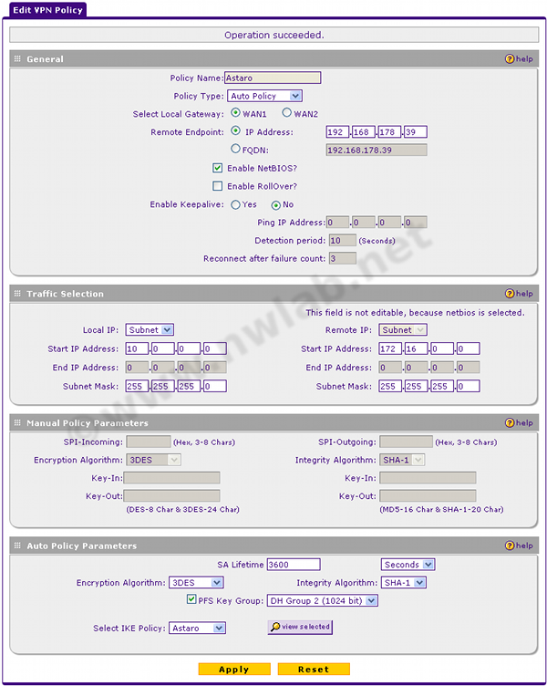 Netgear VPN Policy