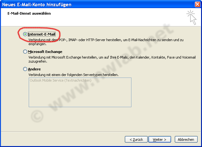 Internet-E-Mail Konto erstellen