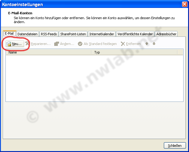 Neues Email-Konto in Outlook anlegen