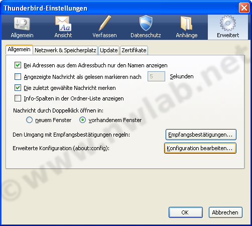 Einstellungen in Thunderbird