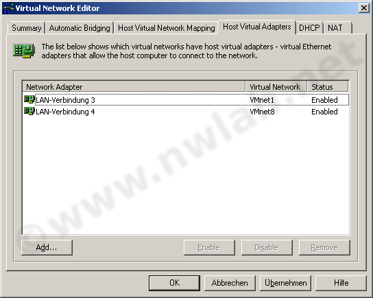 Einstellungen der virtuellen Host Adapter