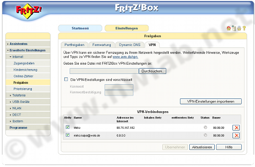 Import der VPN Konfiguartion in die Fritzbox