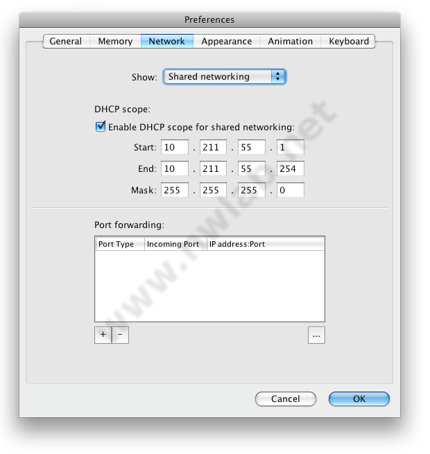 DHCP Server von Parallels bei Shared Networking