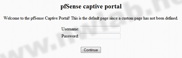 Standardseite des Captive Portals