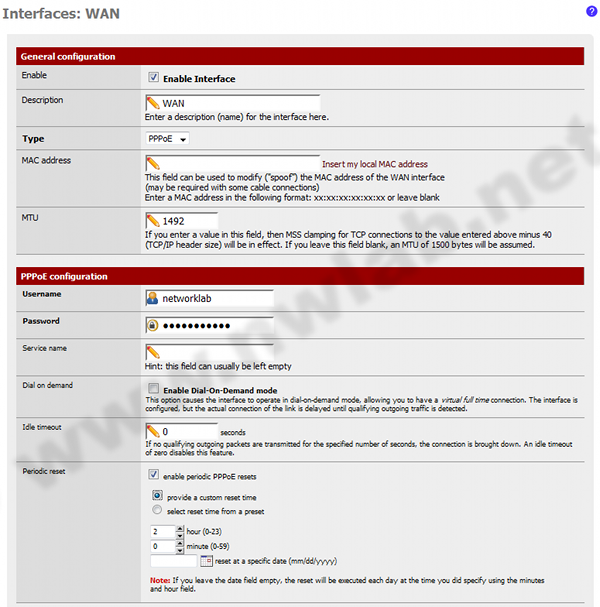 PPPoE-Konfiguration fr ADSL in pfSense