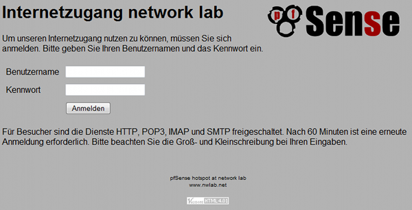 Angepasste Anmeldeseite des Captive Portals