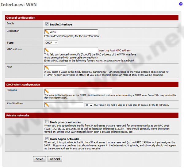Einstellungen fr das WAN-Interface
