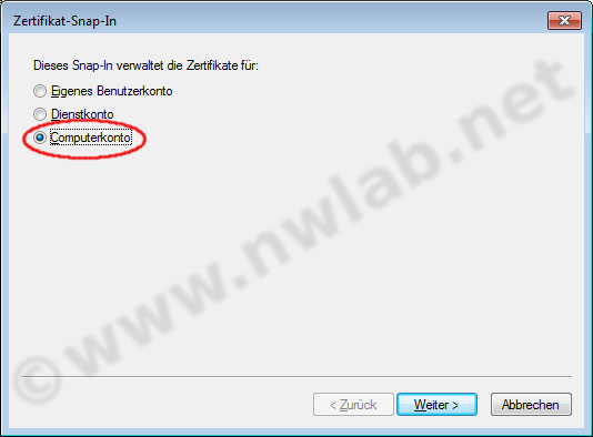 Zertifikate fr Computerkonto verwalten