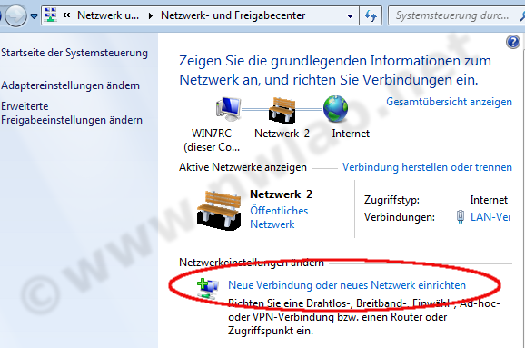 Netzwerk- und Freigabecenter in Windows 7