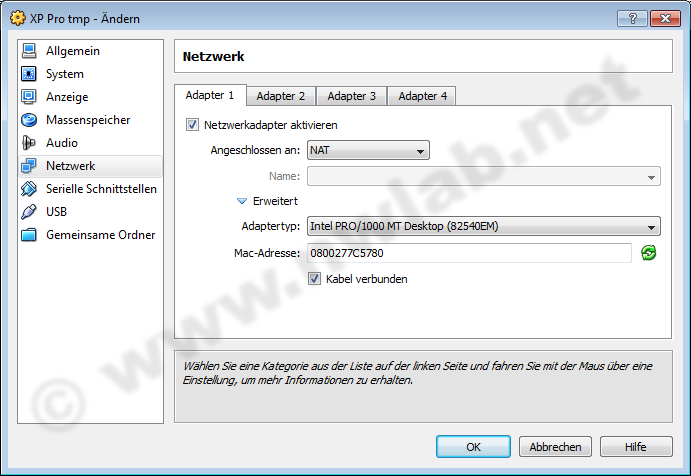 VirtualBox mit NAT und Intel